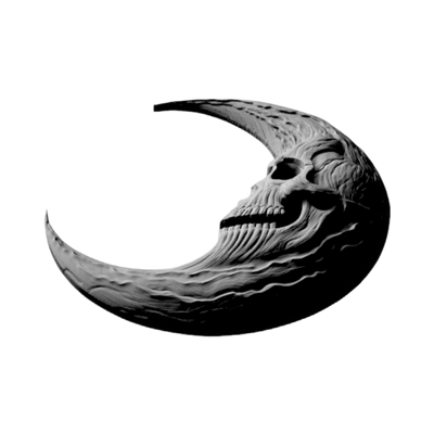 Crescent Moon Skull detail view, ready for 3D printing and CNC routing