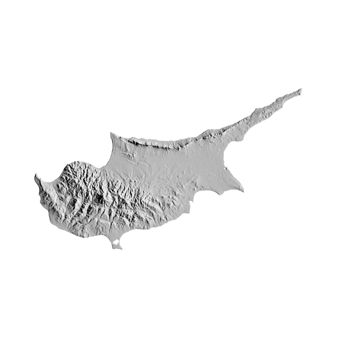 Cyprus Terrain Map STL file for 3D printing and CNC routing, LightBurn and Vectric ready