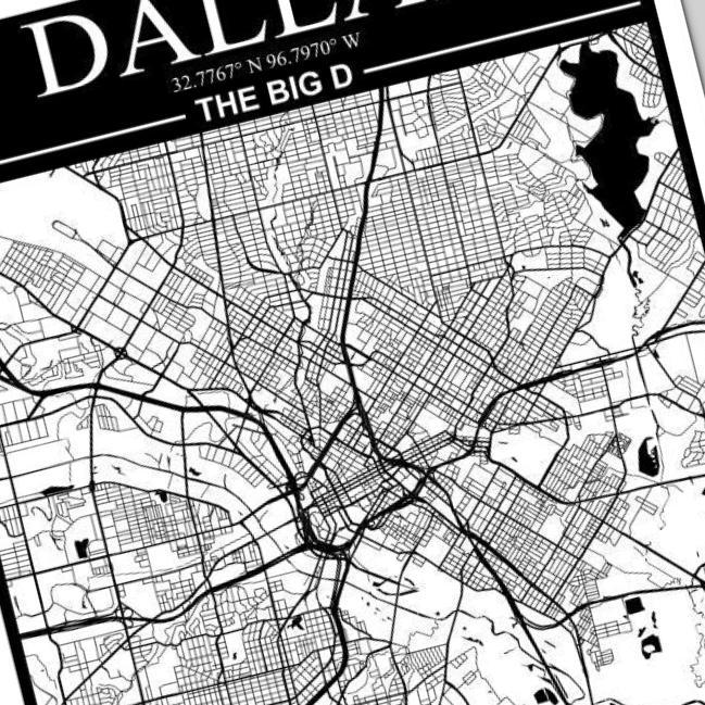 Dallas, Texas City Map detail view, ready for laser cutting and CNC routing