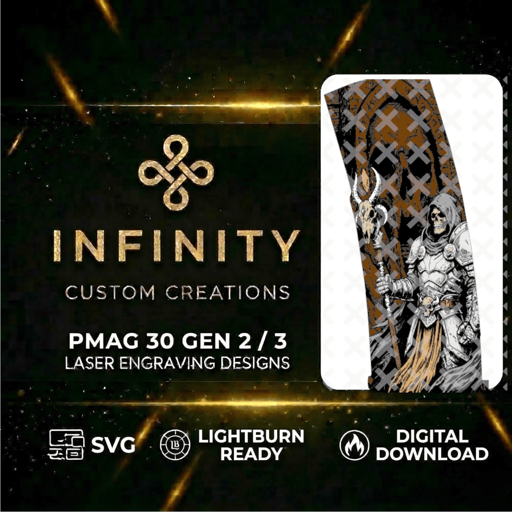 Dark Overlord MAG Fiber Laser Engraving Design SVG file for digital crafting, LightBurn and Vectric ready