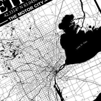 Detroit, Michigan City Map detail view, ready for laser cutting and CNC routing
