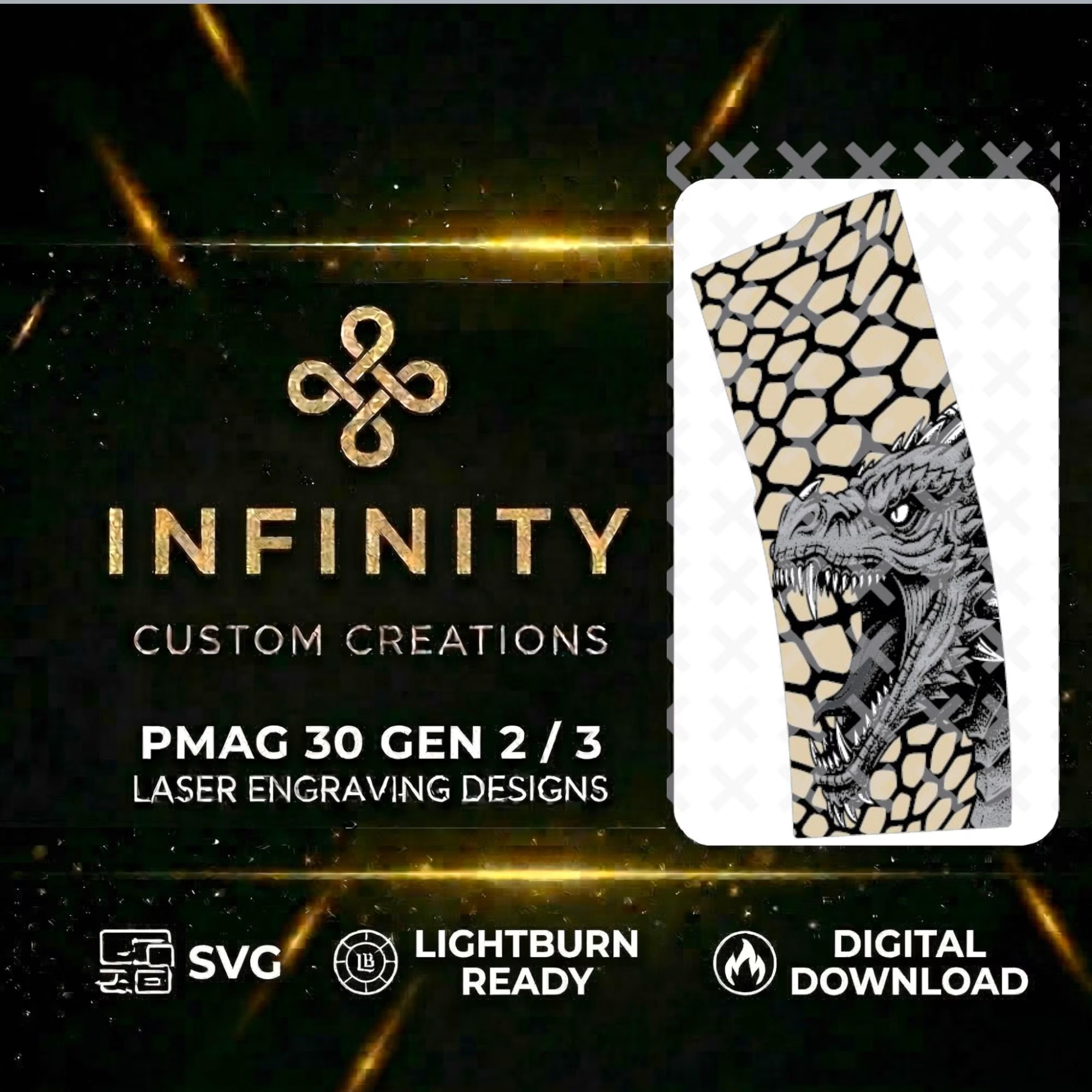 Dragon MAG Fiber Laser Engraving Design SVG file for digital crafting, LightBurn and Vectric ready