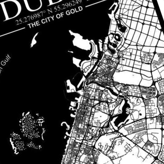 Dubai, UAE City Map detail view, ready for laser cutting and CNC routing