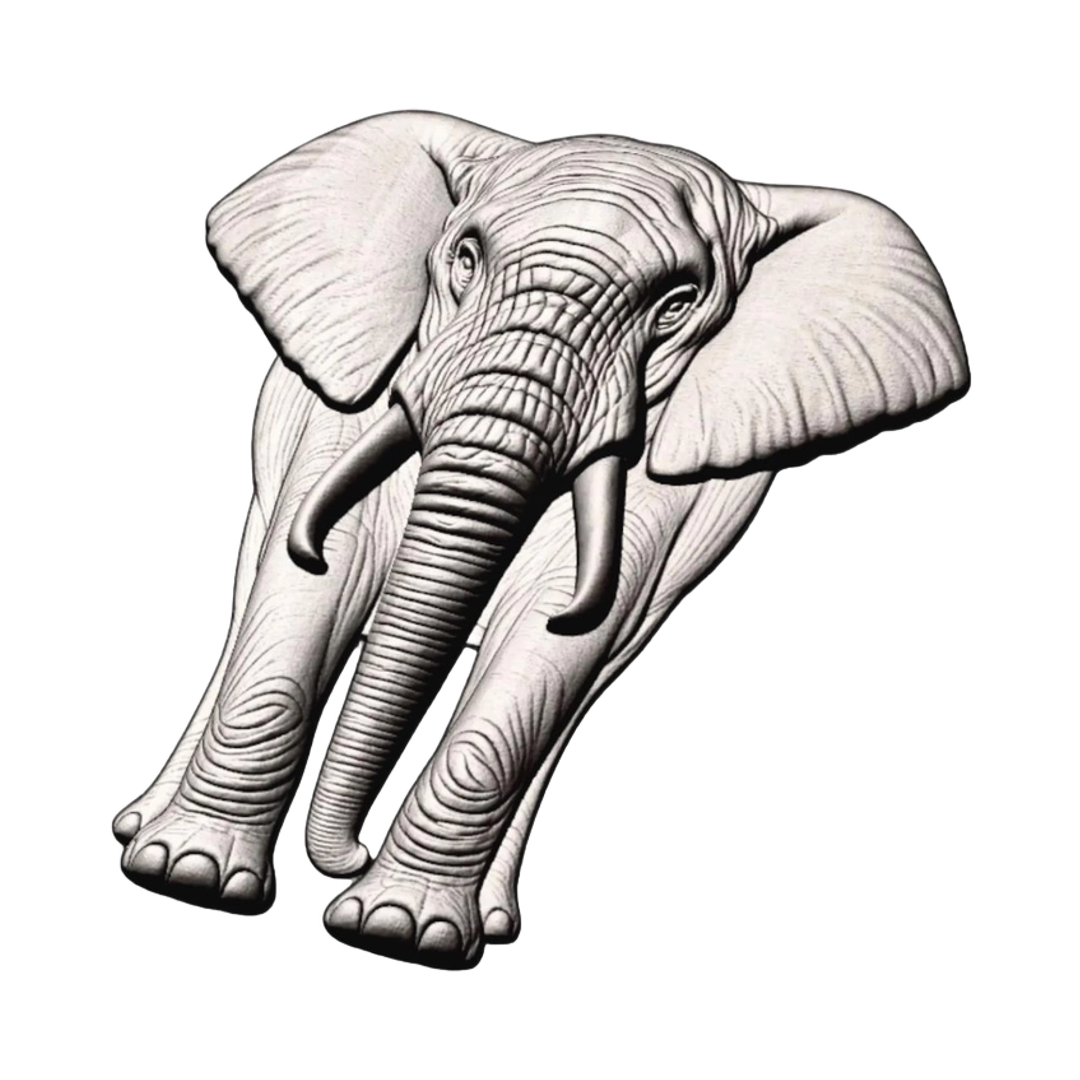 Elephant Front detail view, ready for 3D printing and CNC routing