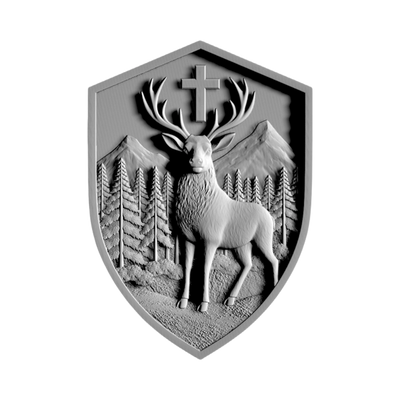 Elk with Cross Shield STL file for 3D printing and CNC routing, LightBurn and Vectric ready