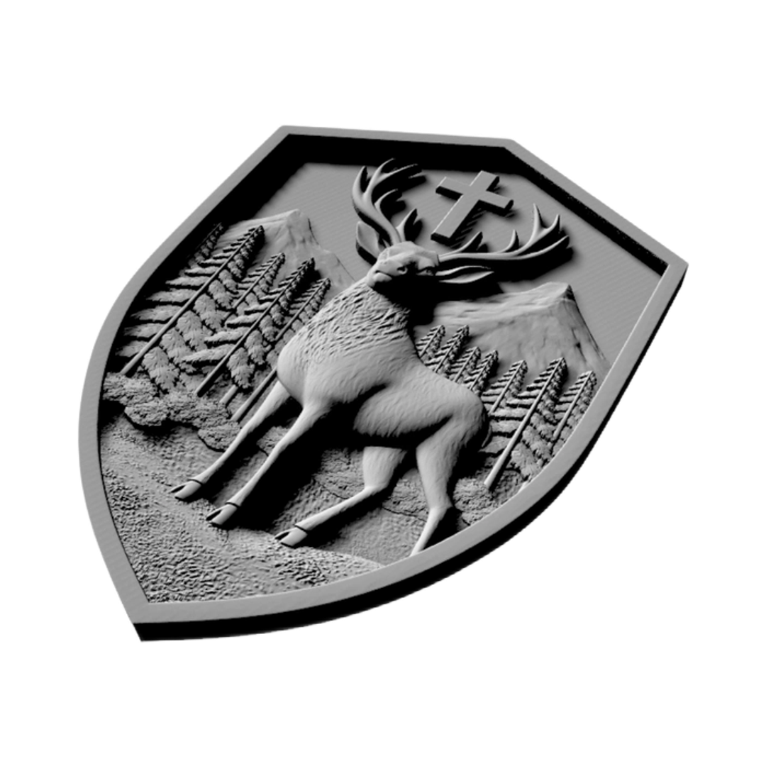 Elk with Cross Shield detail view, ready for 3D printing and CNC routing
