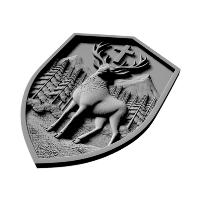 Elk with Cross Shield detail view, ready for 3D printing and CNC routing
