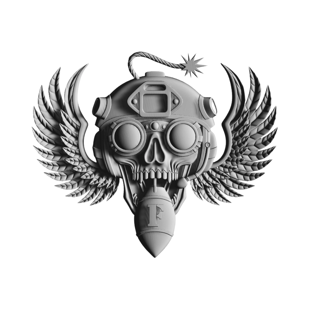 F Bomb Skull Operator STL file for digital crafting, LightBurn and Vectric ready