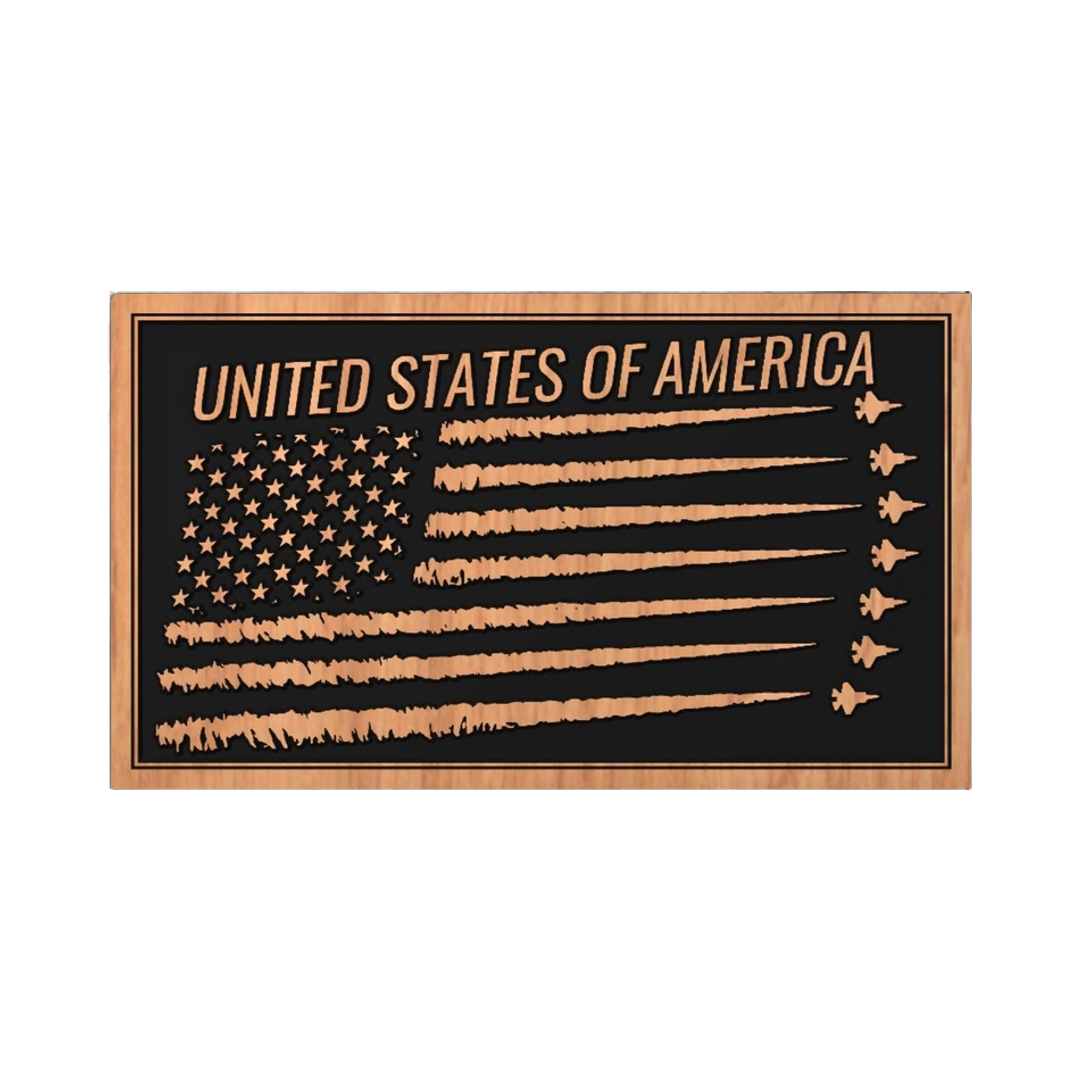 Fighter Jet USA Flag detail view, ready for laser cutting and CNC routing