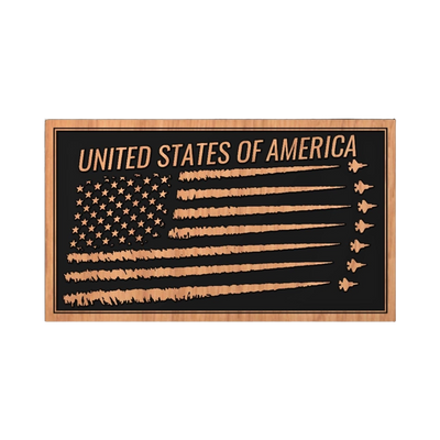 Fighter Jet USA Flag detail view, ready for laser cutting and CNC routing