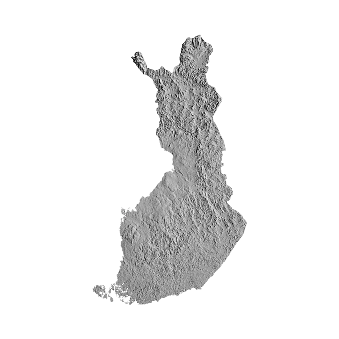 Finland Terrain Map STL file for 3D printing and CNC routing, LightBurn and Vectric ready
