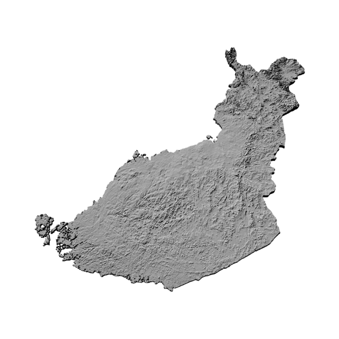 Finland Terrain Map detail view, ready for 3D printing and CNC routing
