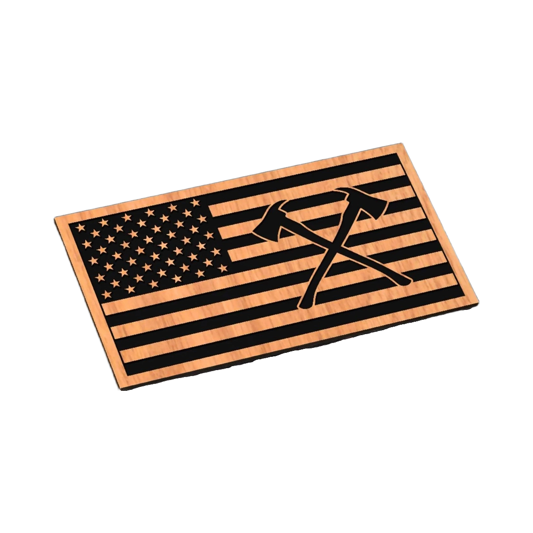 Firefighter U.S. Flag with Crossed Axes SVG file for laser cutting and CNC routing, LightBurn and Vectric ready
