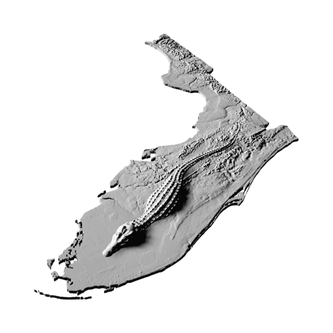Florida Gator Terrain detail view, ready for 3D printing and CNC routing