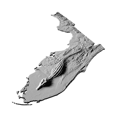 Florida Gator Terrain detail view, ready for 3D printing and CNC routing