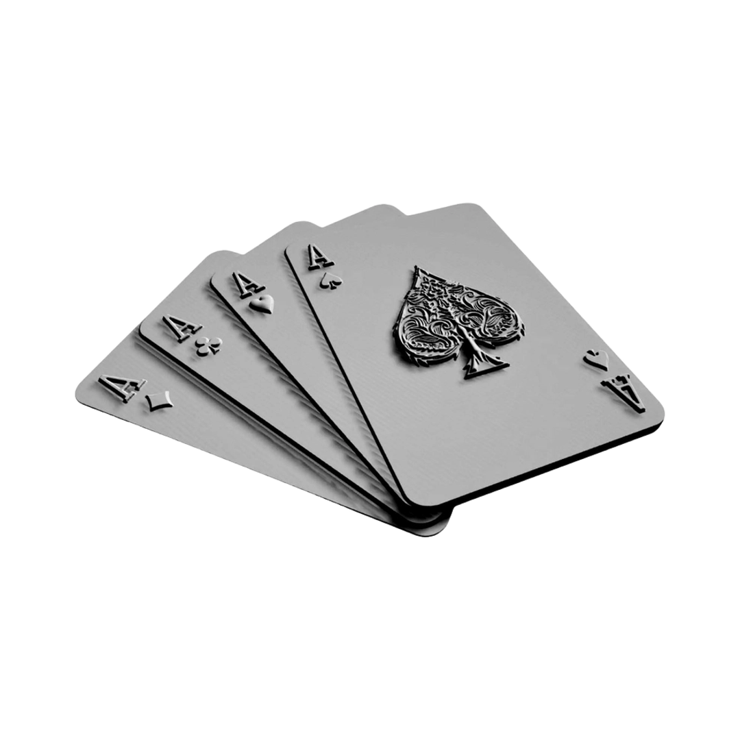 Four of a kind Aces Poker Cards detail view, ready for 3D printing and CNC routing