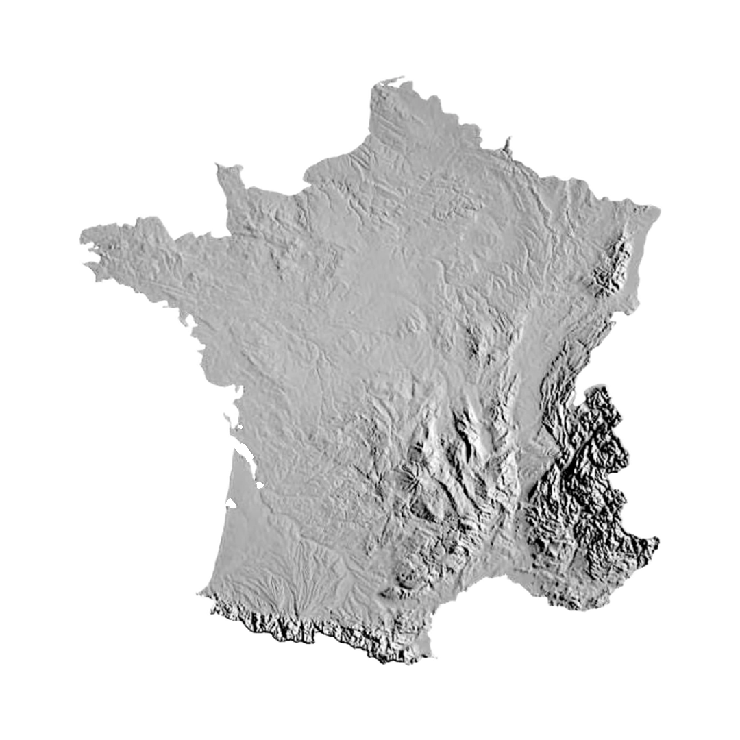 France Terrain Map STL file for 3D printing and CNC routing, LightBurn and Vectric ready