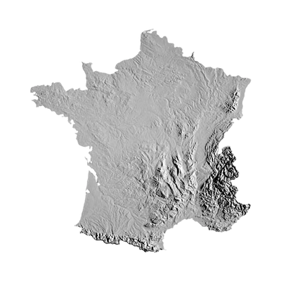 France Terrain Map STL file for 3D printing and CNC routing, LightBurn and Vectric ready