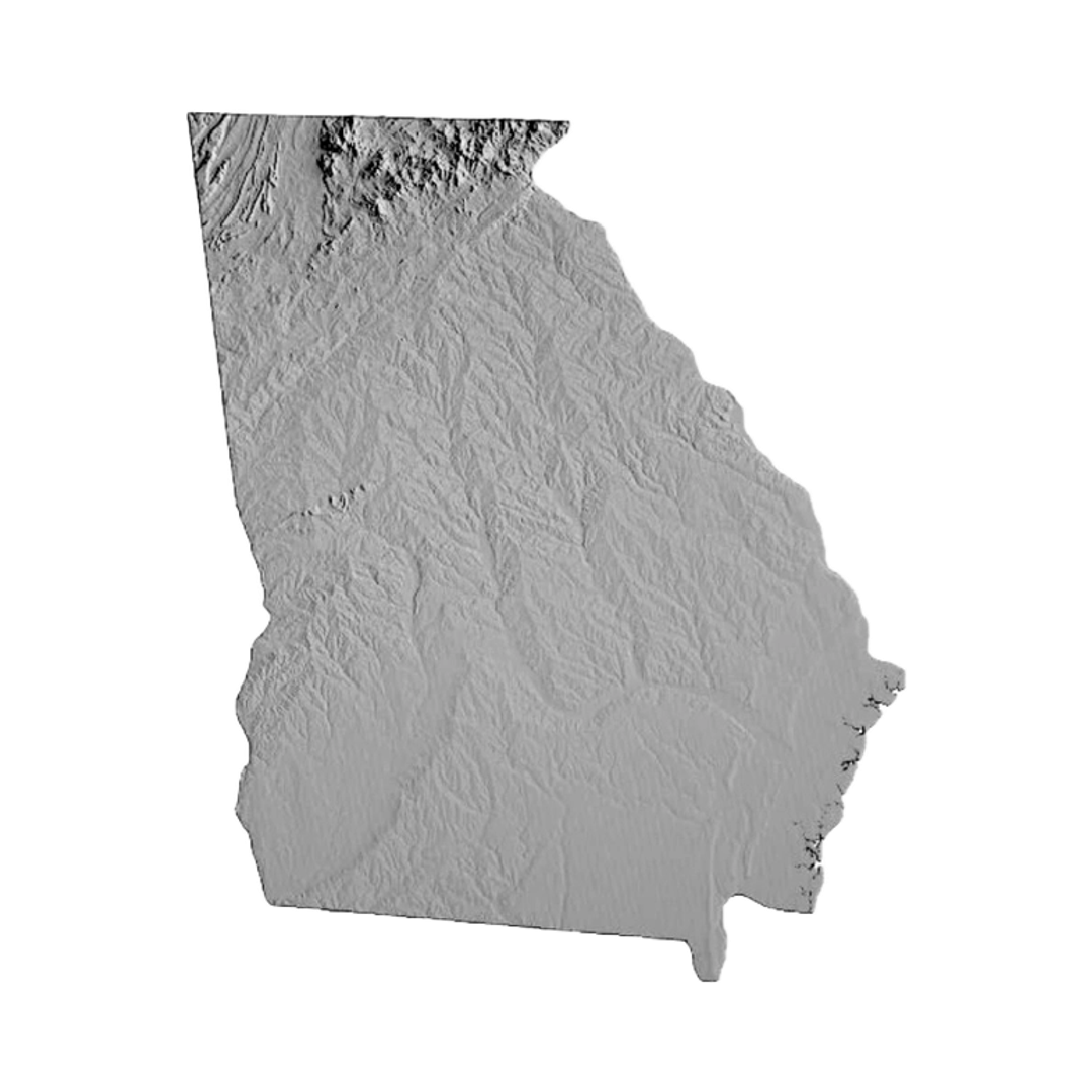 Georgia (U.S.) Terrain Map STL file for 3D printing and CNC routing, LightBurn and Vectric ready