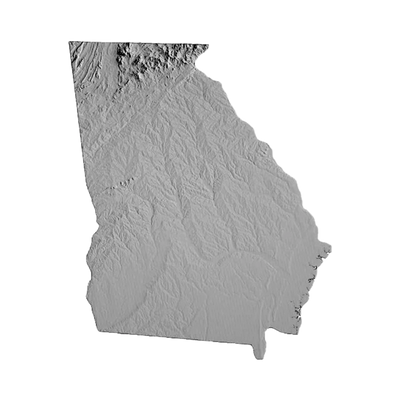 Georgia (U.S.) Terrain Map STL file for 3D printing and CNC routing, LightBurn and Vectric ready