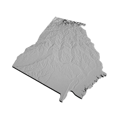 Georgia (U.S.) Terrain Map detail view, ready for 3D printing and CNC routing