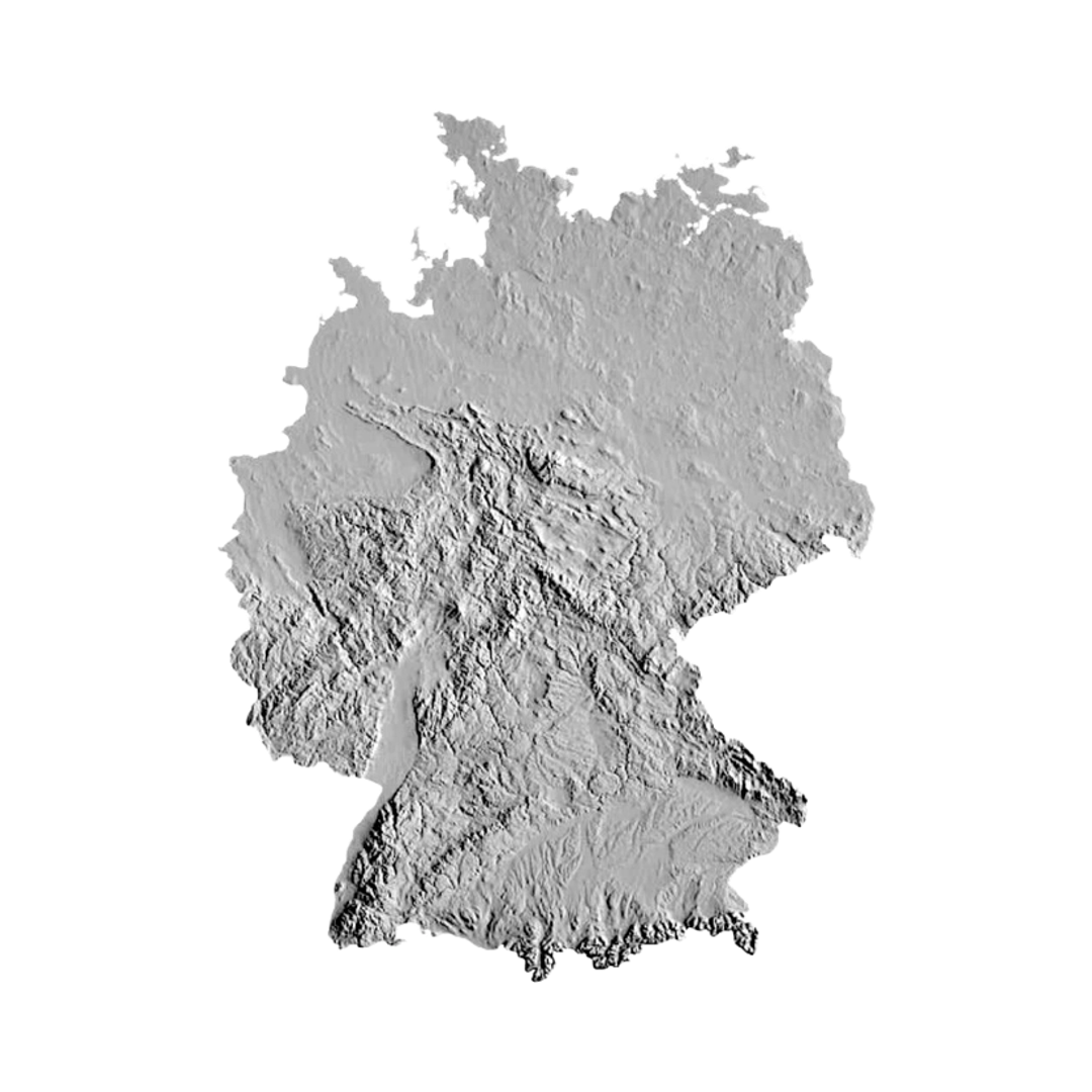 Germany Terrain Map STL file for 3D printing and CNC routing, LightBurn and Vectric ready
