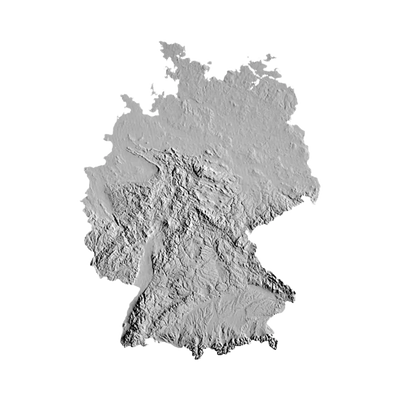 Germany Terrain Map STL file for 3D printing and CNC routing, LightBurn and Vectric ready