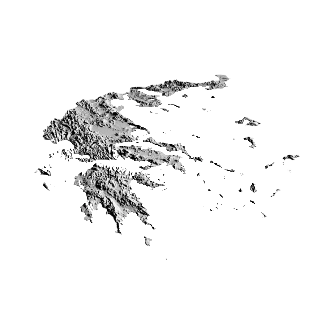 Greece Terrain Map detail view, ready for 3D printing and CNC routing