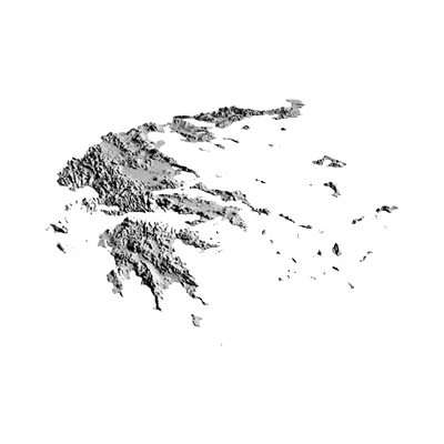 Greece Terrain Map detail view, ready for 3D printing and CNC routing