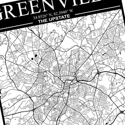 Greenville, South Carolina City Map detail view, ready for laser cutting and CNC routing