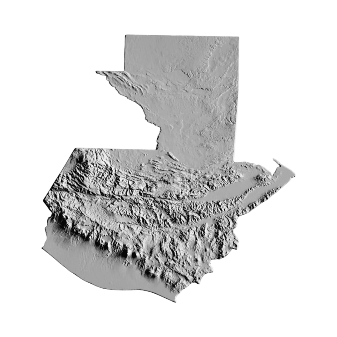 Guatemala Terrain Map STL file for 3D printing and CNC routing, LightBurn and Vectric ready