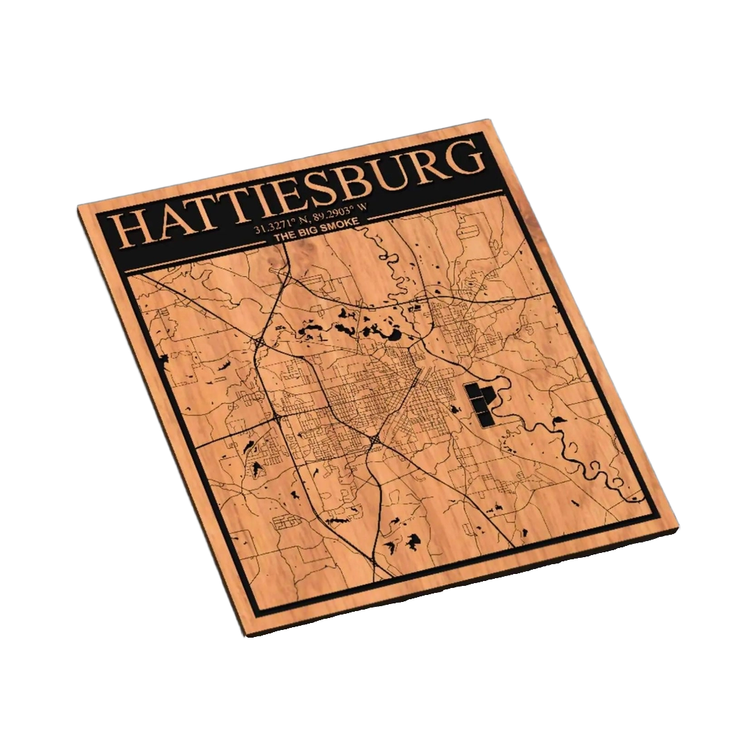 Hattiesburg, Mississippi City Map SVG file for laser cutting and CNC routing, LightBurn and Vectric ready