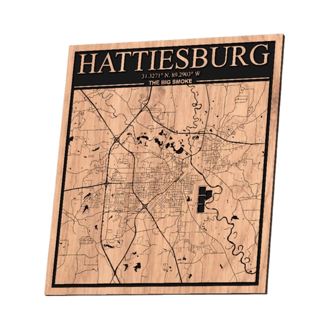 Hattiesburg, Mississippi City Map design preview, us states