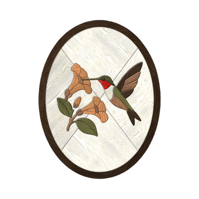Hummingbird and Trumpet Vine Intarsia Pattern SVG file for digital crafting, LightBurn and Vectric ready