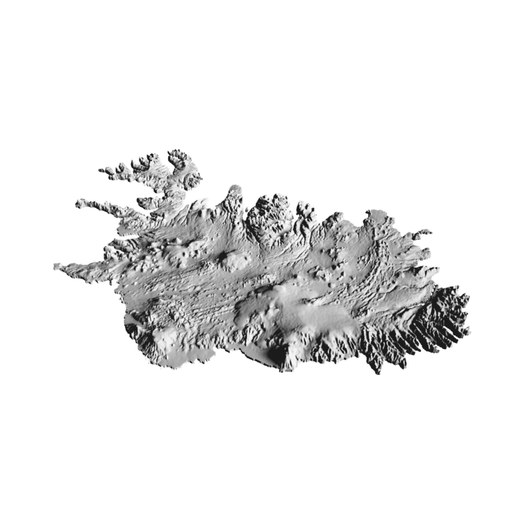 Iceland Terrain Map detail view, ready for 3D printing and CNC routing