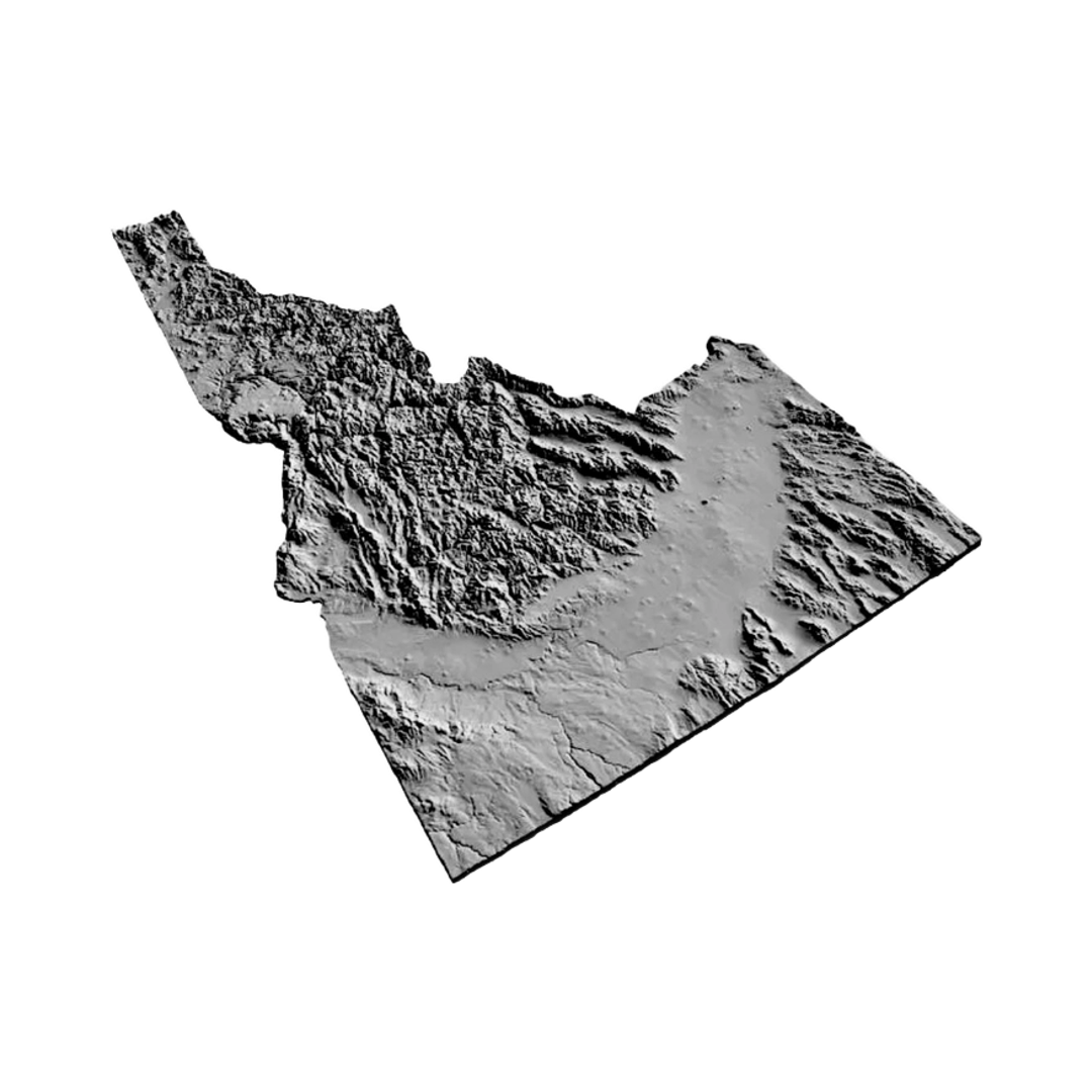 Idaho Terrain Map detail view, ready for 3D printing and CNC routing
