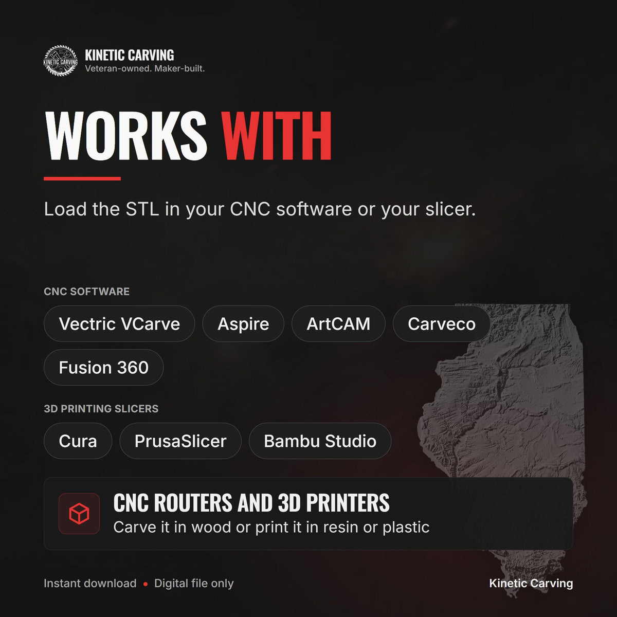 Illinois Terrain Map compatible with LightBurn and Vectric