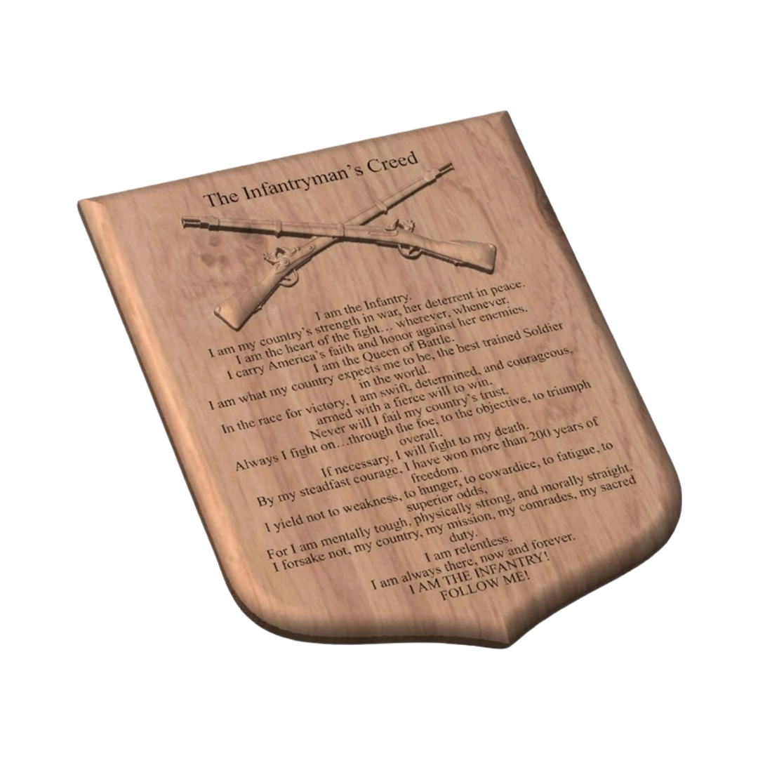 U.S. Army Infantryman's Creed STL file for 3D printing and CNC routing, LightBurn and Vectric ready