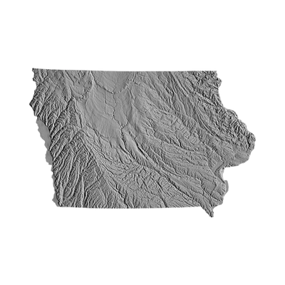 Iowa Topographic Map STL file for 3D printing and CNC routing, LightBurn and Vectric ready