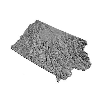 Iowa Topographic Map detail view, ready for 3D printing and CNC routing