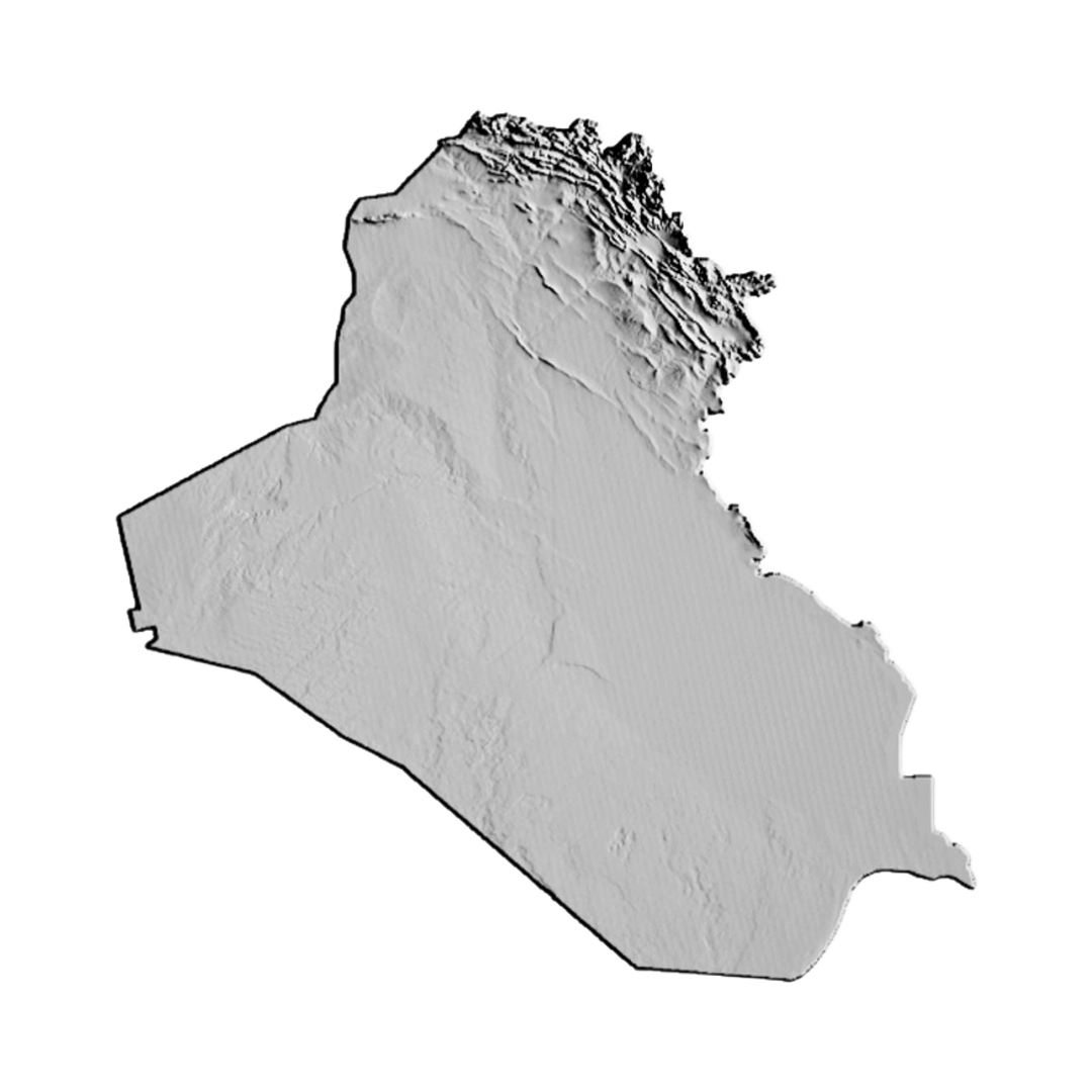 Iraq Terrain Map STL file for 3D printing and CNC routing, LightBurn and Vectric ready