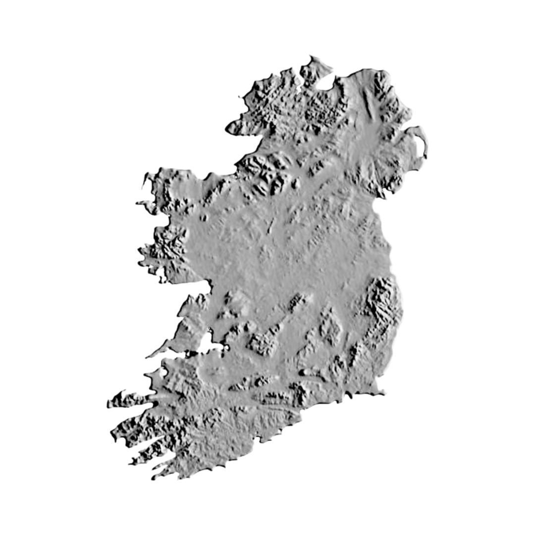 Ireland Terrain Map STL file for 3D printing and CNC routing, LightBurn and Vectric ready