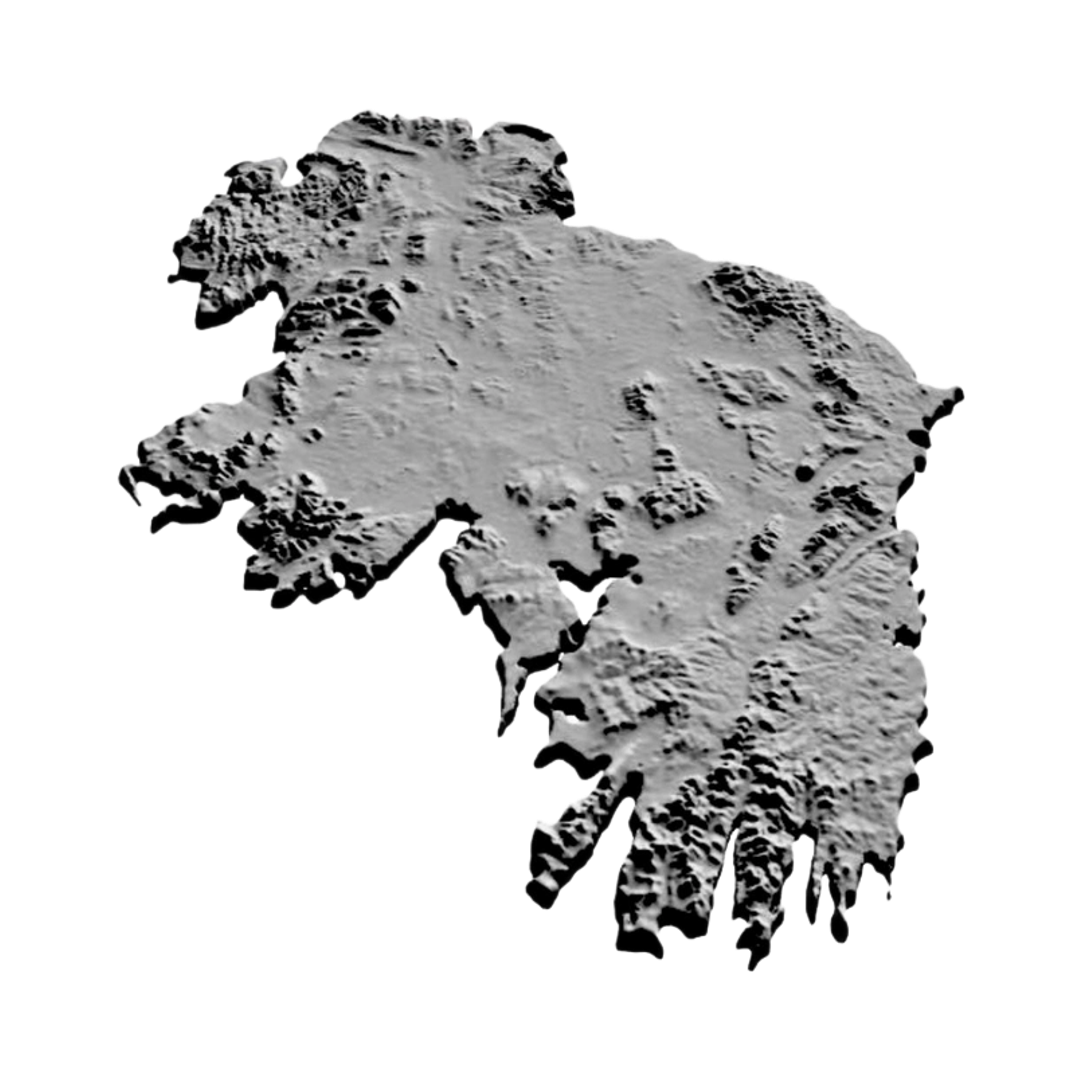 Ireland Terrain Map detail view, ready for 3D printing and CNC routing