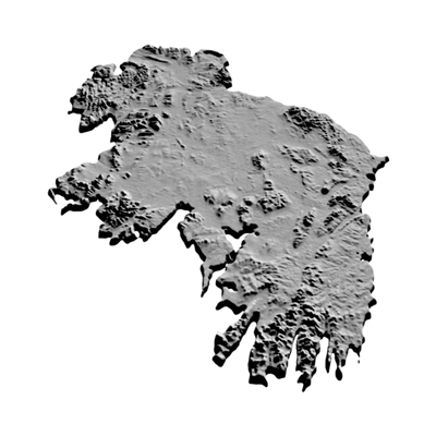 Ireland Terrain Map detail view, ready for 3D printing and CNC routing