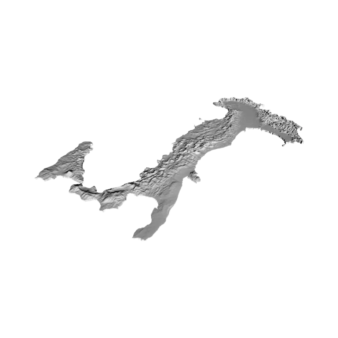 Italy Terrain Map detail view, ready for 3D printing and CNC routing