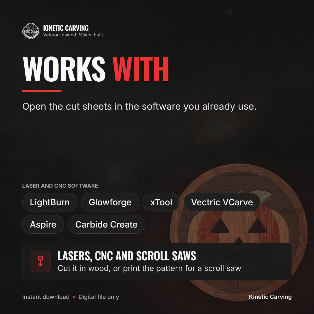 Jack-O-Lantern Intarsia compatible with LightBurn and Vectric