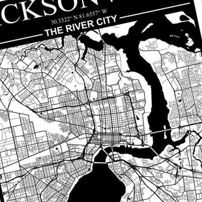 Jacksonville, Florida City Map detail view, ready for laser cutting and CNC routing