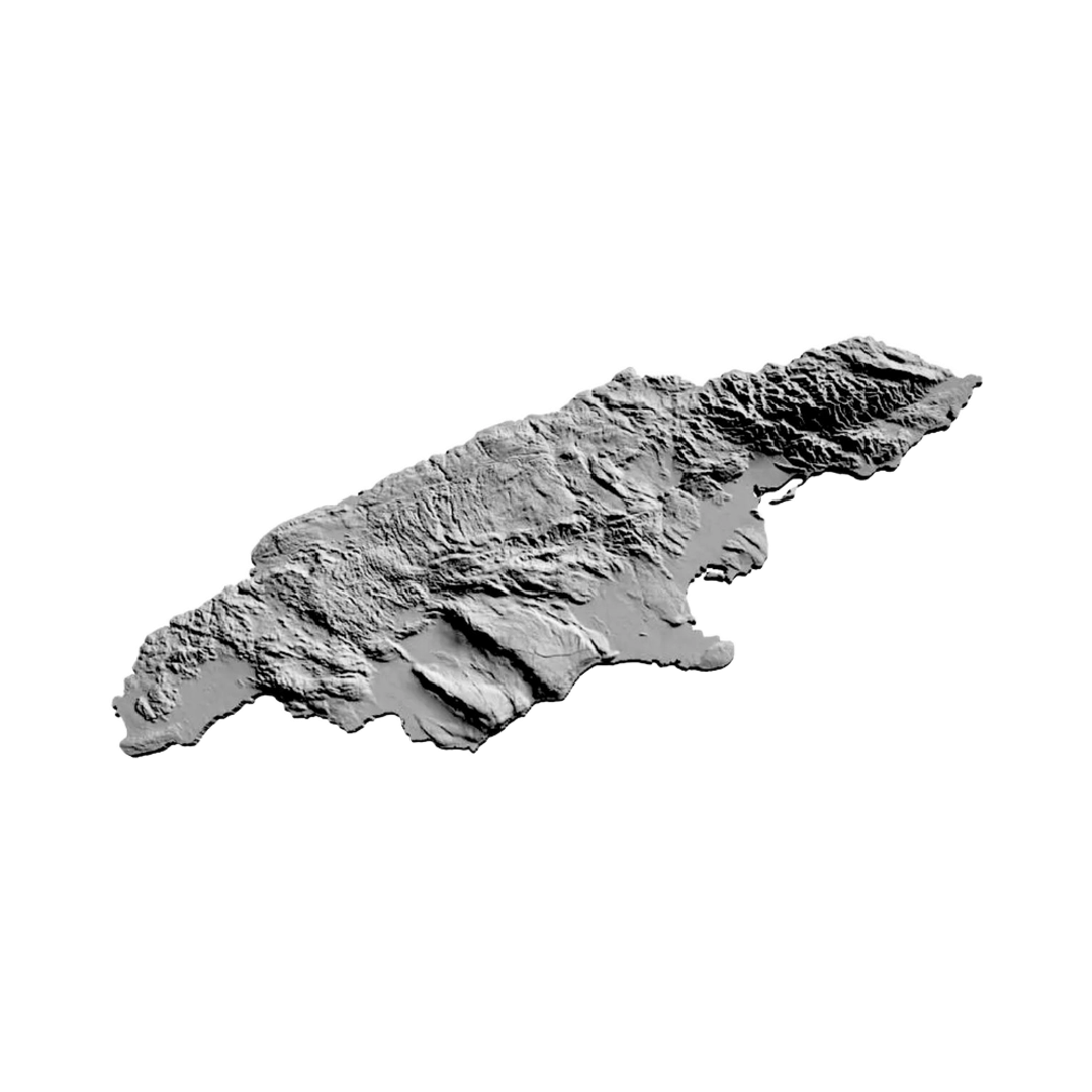 Jamaica Terrain Map detail view, ready for 3D printing and CNC routing