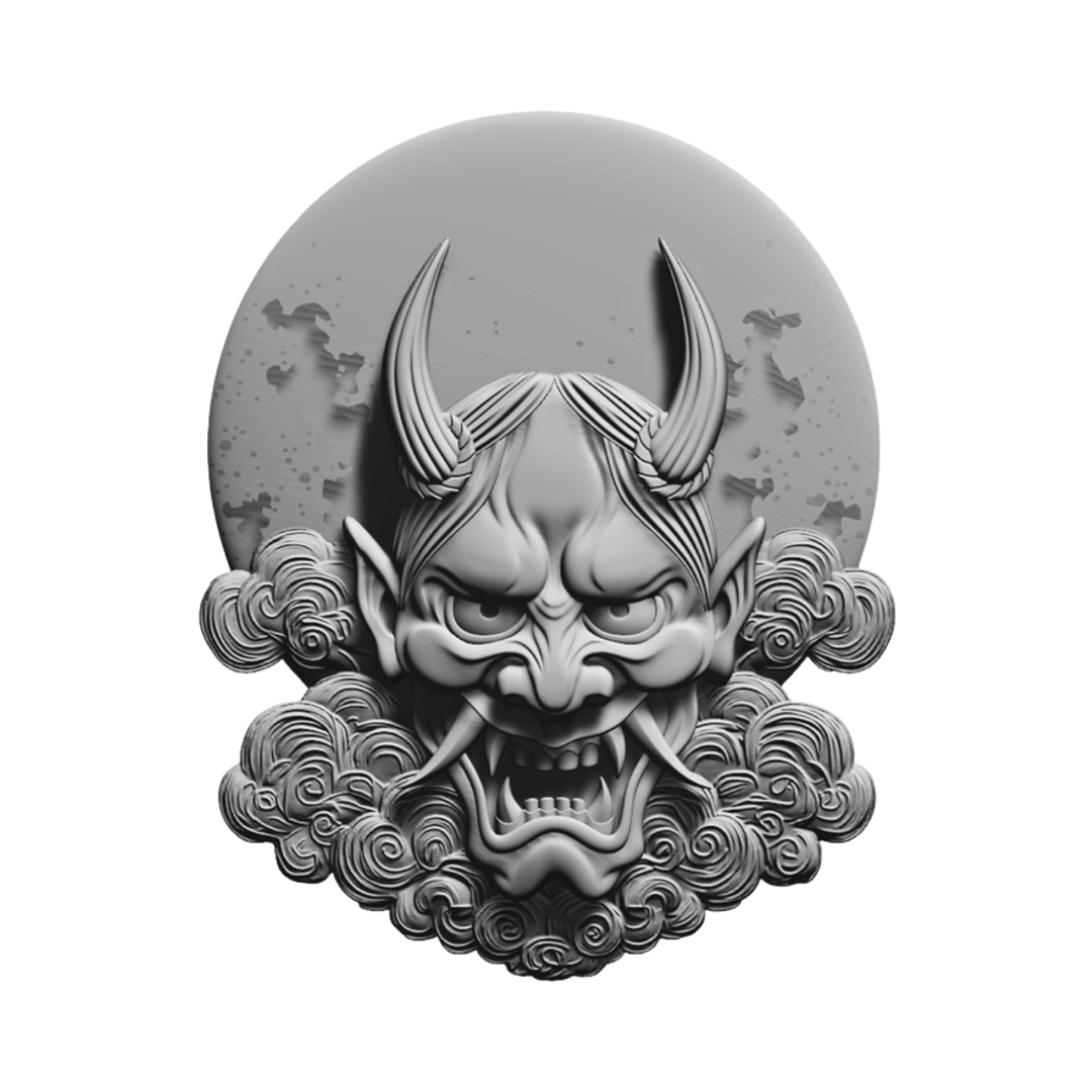 Japanese Oni Demon Mask STL file for digital crafting, LightBurn and Vectric ready