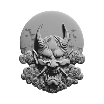 Japanese Oni Demon Mask STL file for digital crafting, LightBurn and Vectric ready